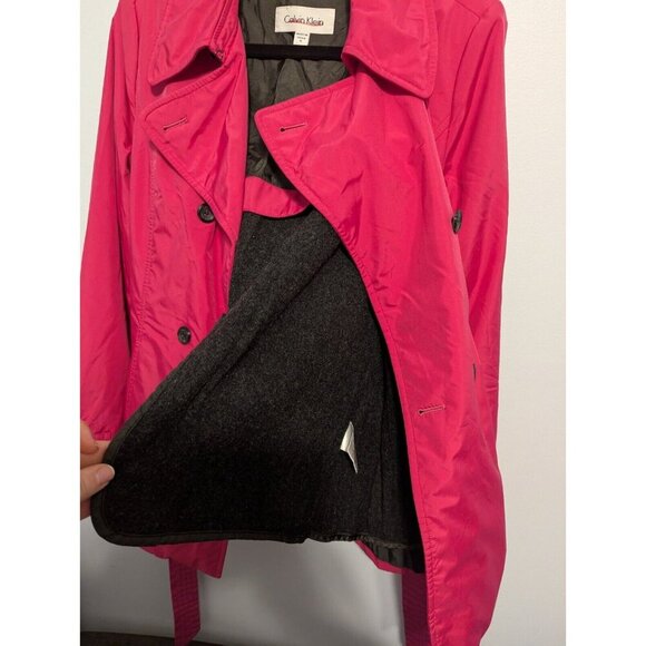 Calvin Klein Womens Magenta Pink Rain Jacket Wool Lined Peacoat Belted Size 6 - Picture 14 of 14